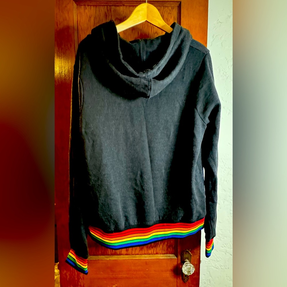Aviator Nation Black Rainbow Rib Zip Hoodie Sweatshirt - LARGE - Picture 2 of 4